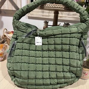 Free People Green Quilted Hobo Bag